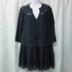 Navy Long Sleeve Gauze Boho Dress